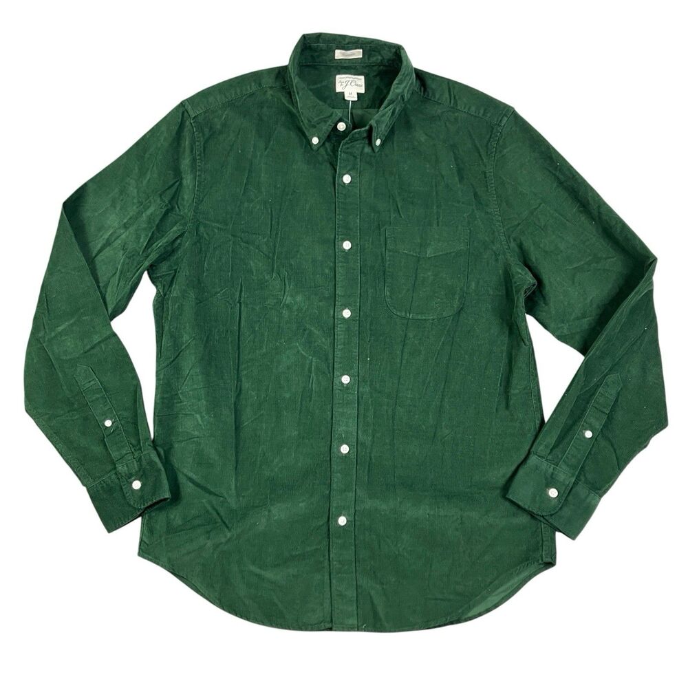 J Crew Button Down Shirt Mens M Green Wale Corduroy Long Sleeve Classic CM389